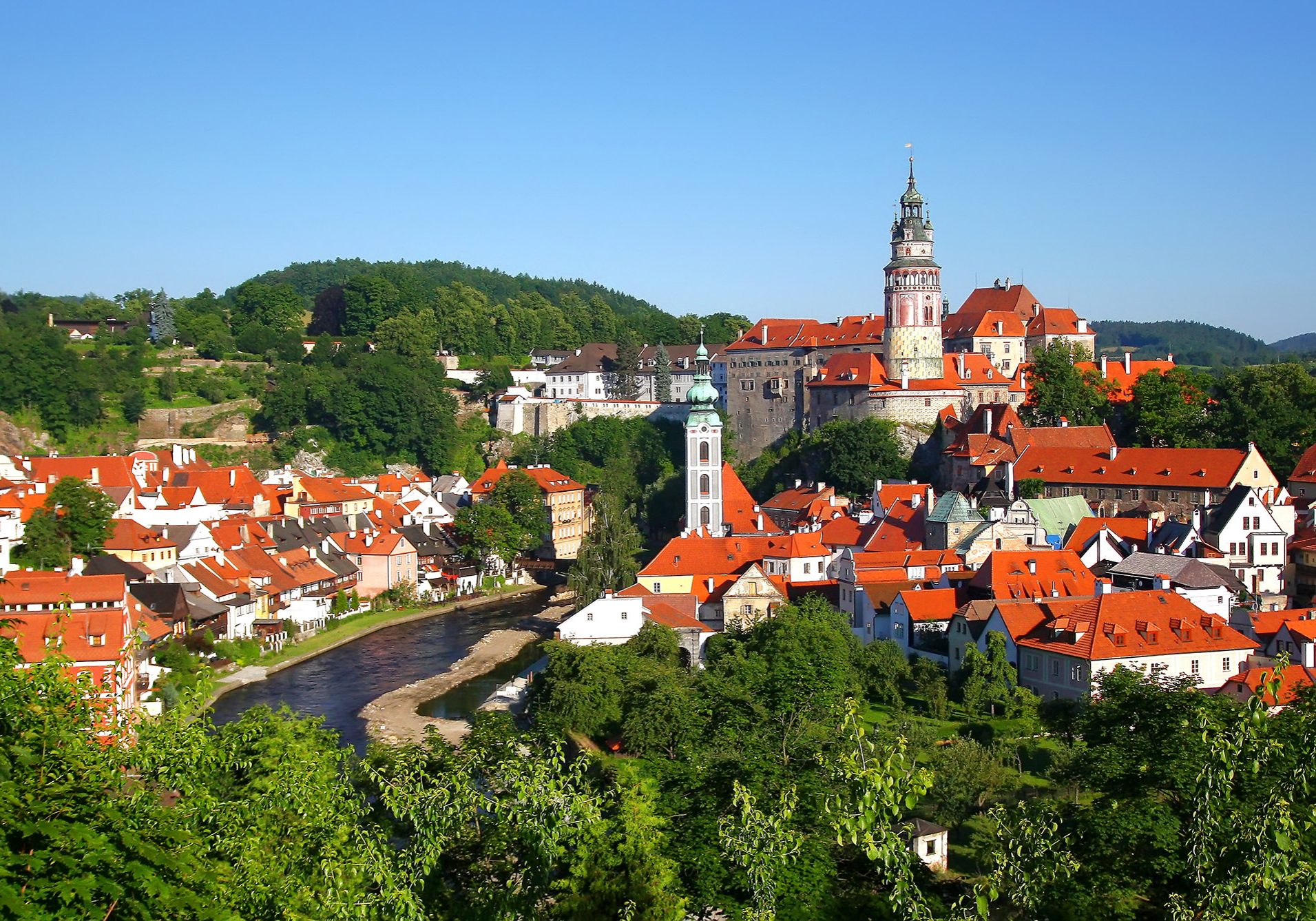General view of the city named Cesky Krumlov in South Bohemia (Czech Republic, Central Europe)